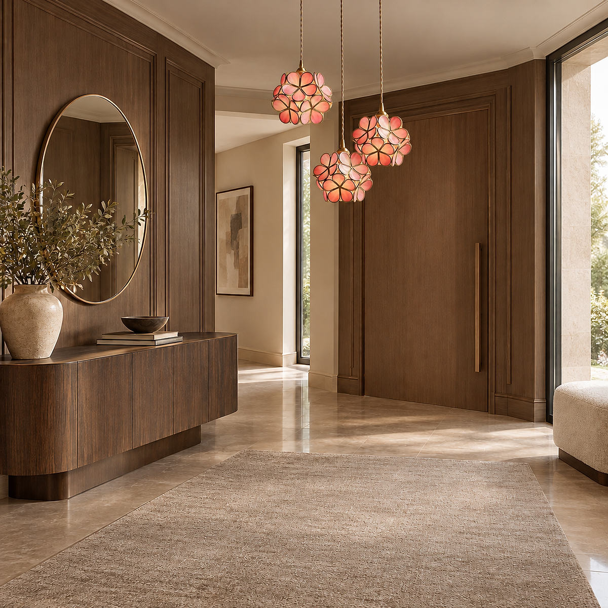 Petal-Shaped Glass Pendant Light with Brass Fitting