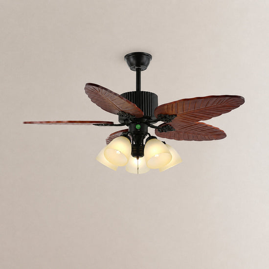 Banana Wood Leaves Ceiling Fan Light, 42-Inch X H 11.8-Inch, Model A Walnut Wood Grain & Black (Without Light) for Living Room