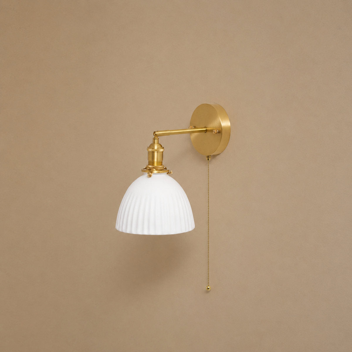 Brass Pleated Ceramic Wall Lamp, 6.7-Inch x H 9.1-Inch, Brass & White Ceramic for Living Room