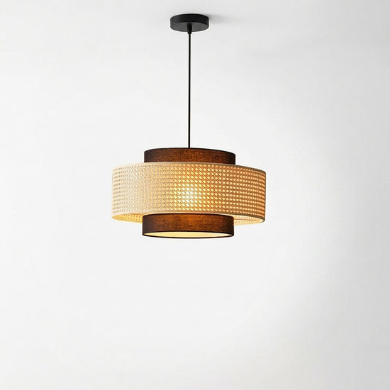 Woven Rattan Drum Shade Pendant Light for Dining Room & Living