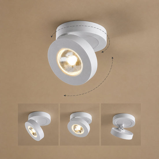 Round Rotating LED Downlight Wall Lamp, 3.4-Inch x H 0.9-Inch, White, Warm Light for Bedroom & Living Room
