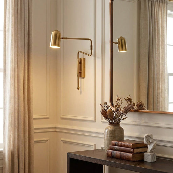 Adjustable Arm Reading Wall Lamp, L 14.6-Inch x H 5.9-Inch, Black & Gold for Bedroom & Living Room