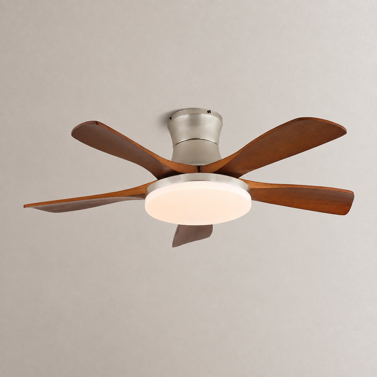 Liam Ceiling Fan Light, 42~52-Inch x H 11-Inch, Bronze & Walnut Wood, Three-Color Light for Living Room