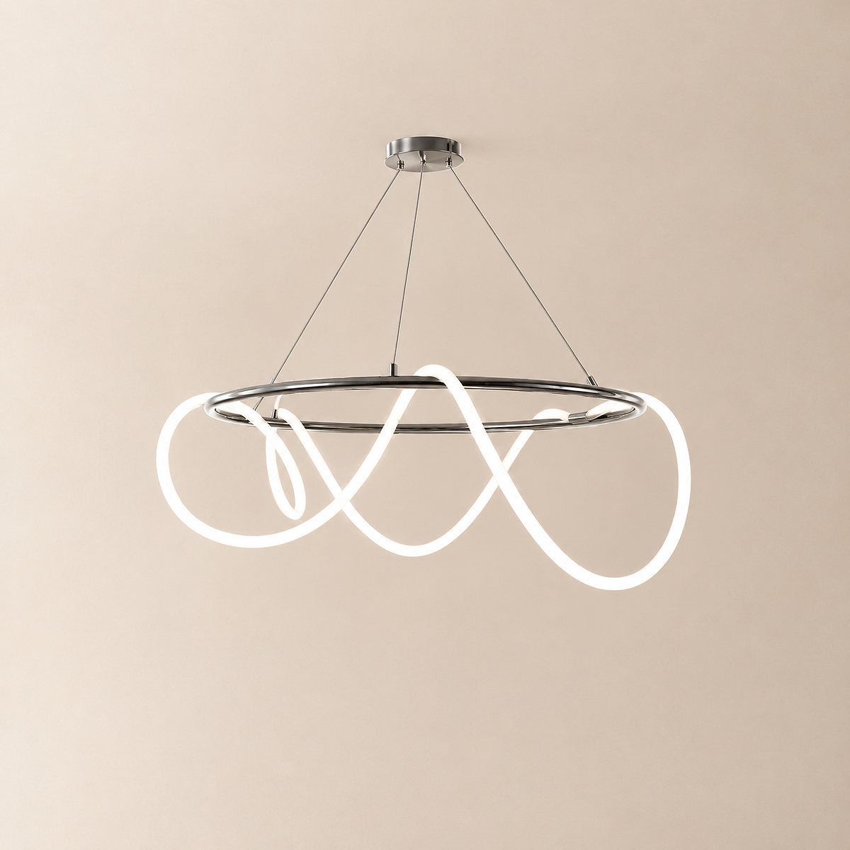 Sculptural Curved Linear and Round LED Chandelier