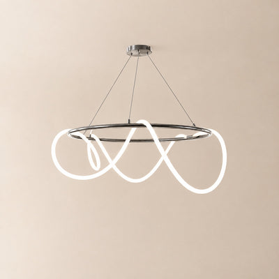 Sculptural Curved Linear and Round LED Chandelier
