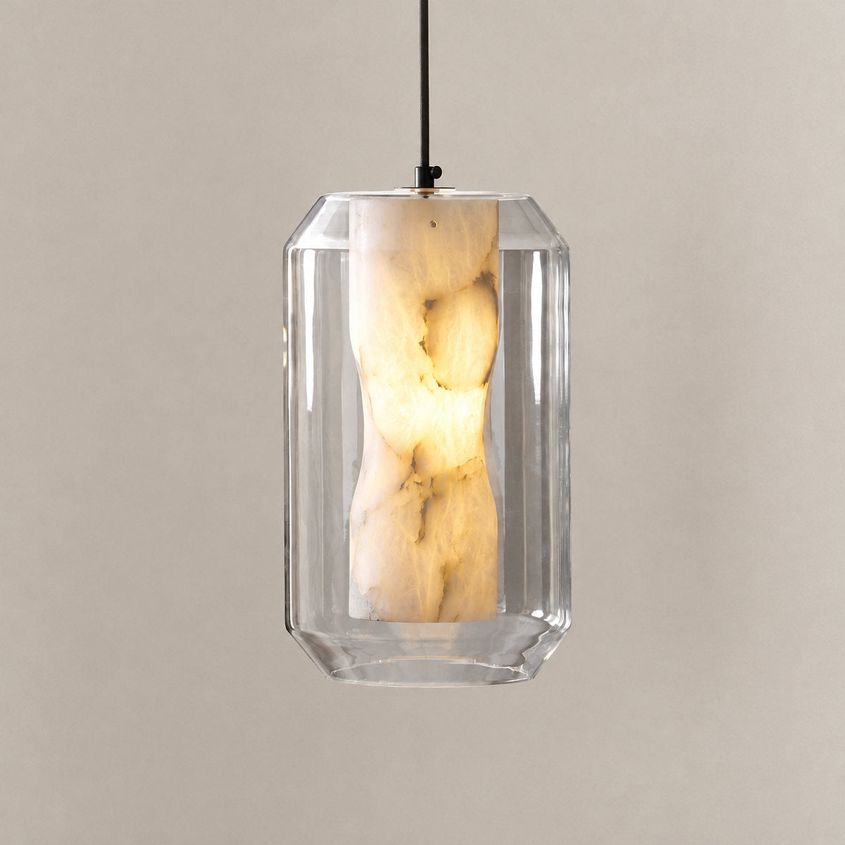 Cylinder Pendant Light in Alabaster and Glass