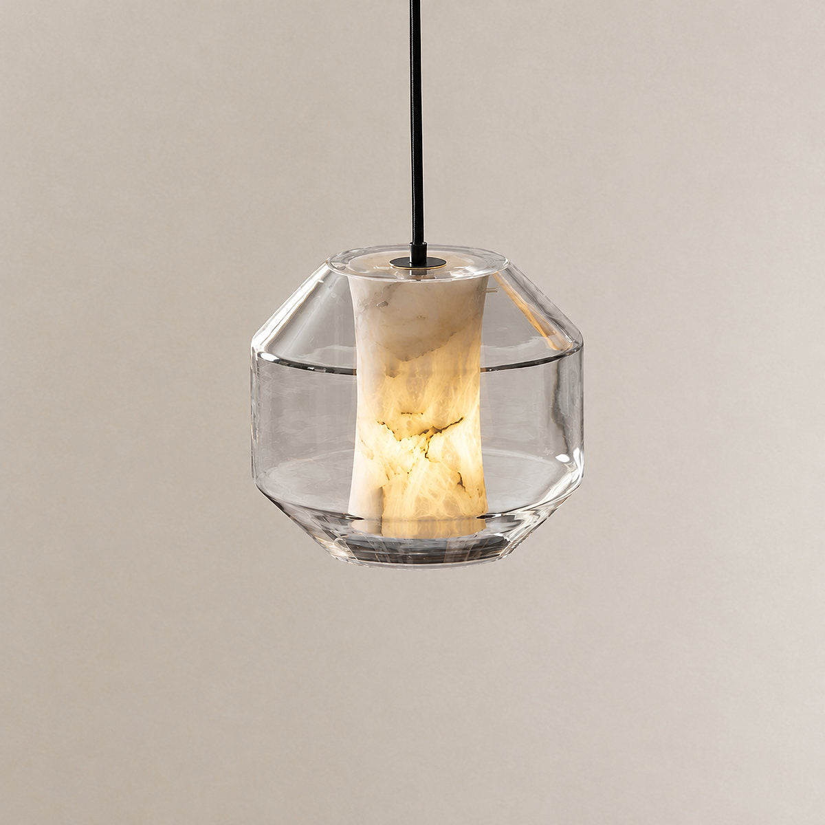Cylinder Pendant Light in Alabaster and Glass