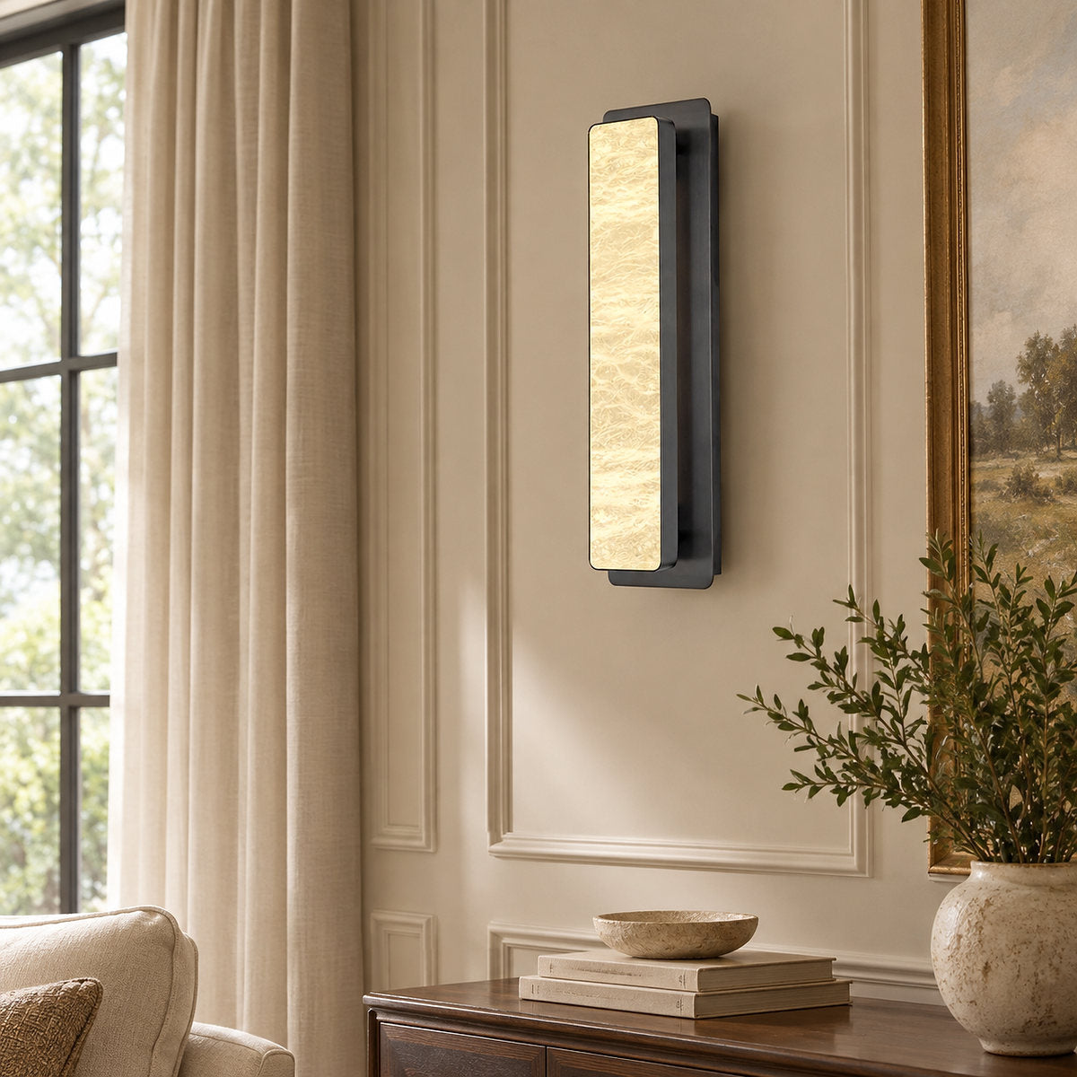 Velmora Alabaster Wall Lamp, 5.1-Inch x H 20.1-Inch, Gold & White, Warm Light for Living Room & Dining Room