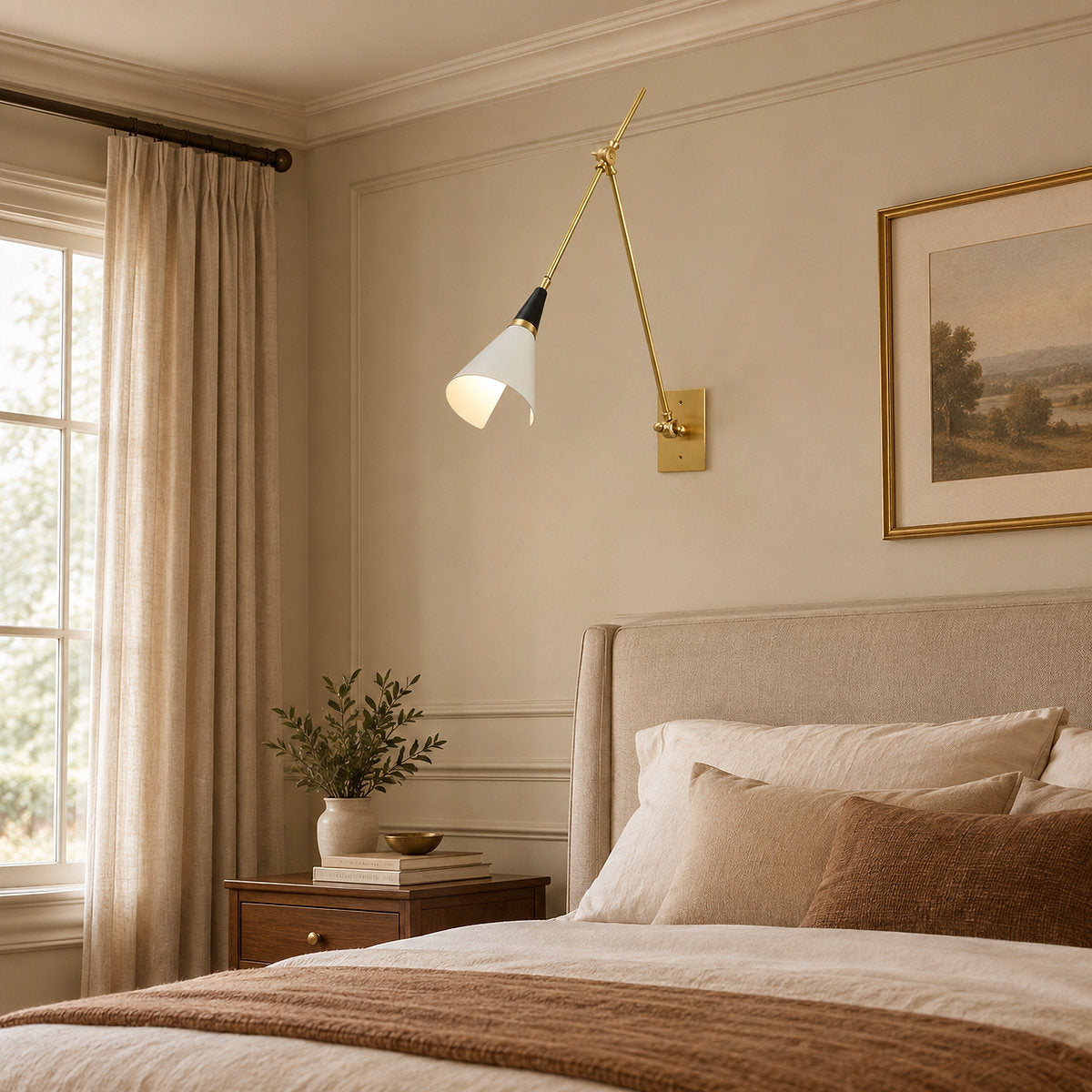 Magari Wall Lamp, L 29.1-Inch x H 26-Inch, White & Black & Brass for Living Room