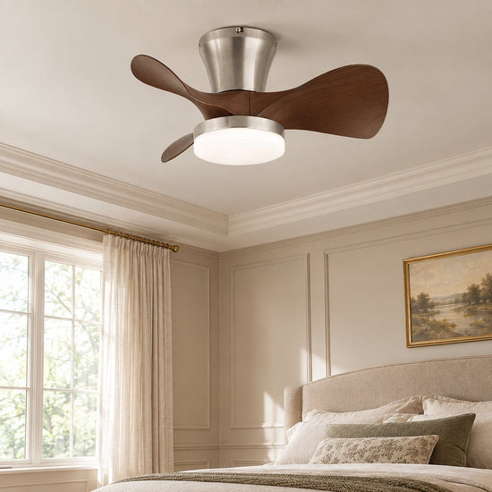 Arvento Ceiling Fan Light, 22-Inch x H 11.8-Inch, Walnut Wood & Nickel, Three-Color Light for Living Room