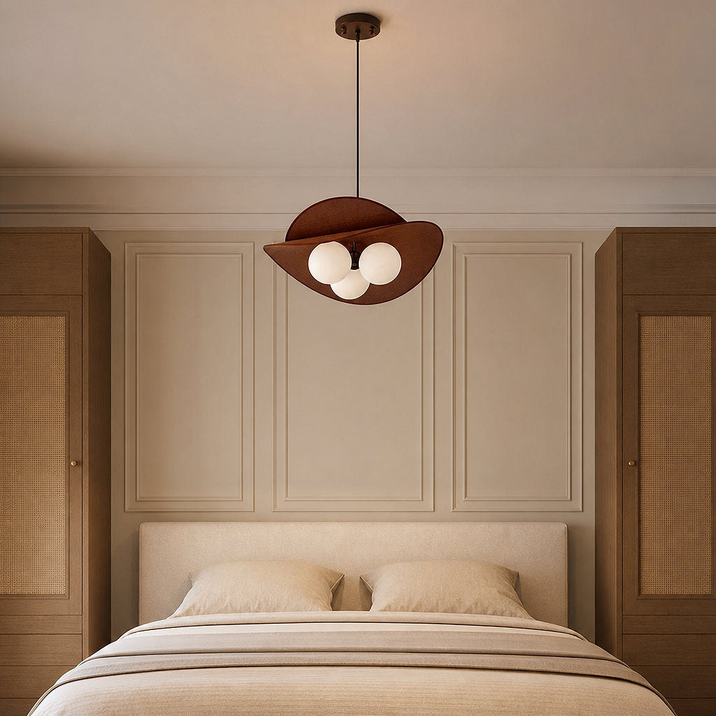 Round Walnut Fabric 3-Light Bloom Petals Chandelier