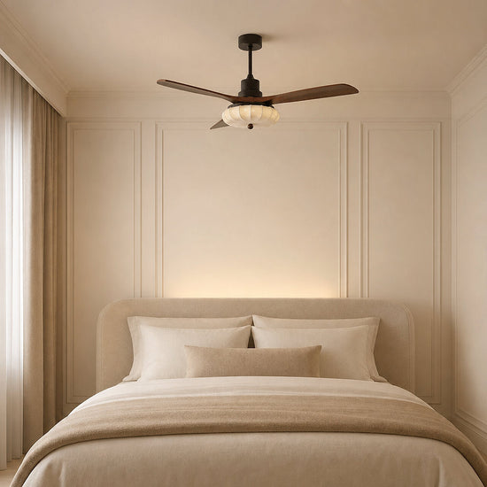 Lotus Bloom Ceiling Fan Light, 36~52-Inch x H 11.8-Inch, Walnut Wood & Black & White, Warm Light for Living Room