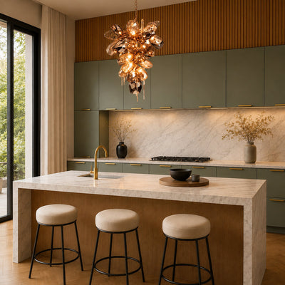 Tricolordeer Contemporary Crystal & Art Glass Cluster Chandelier