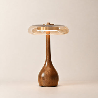 Tricolordeer Amber Glass Wood Table Lamp