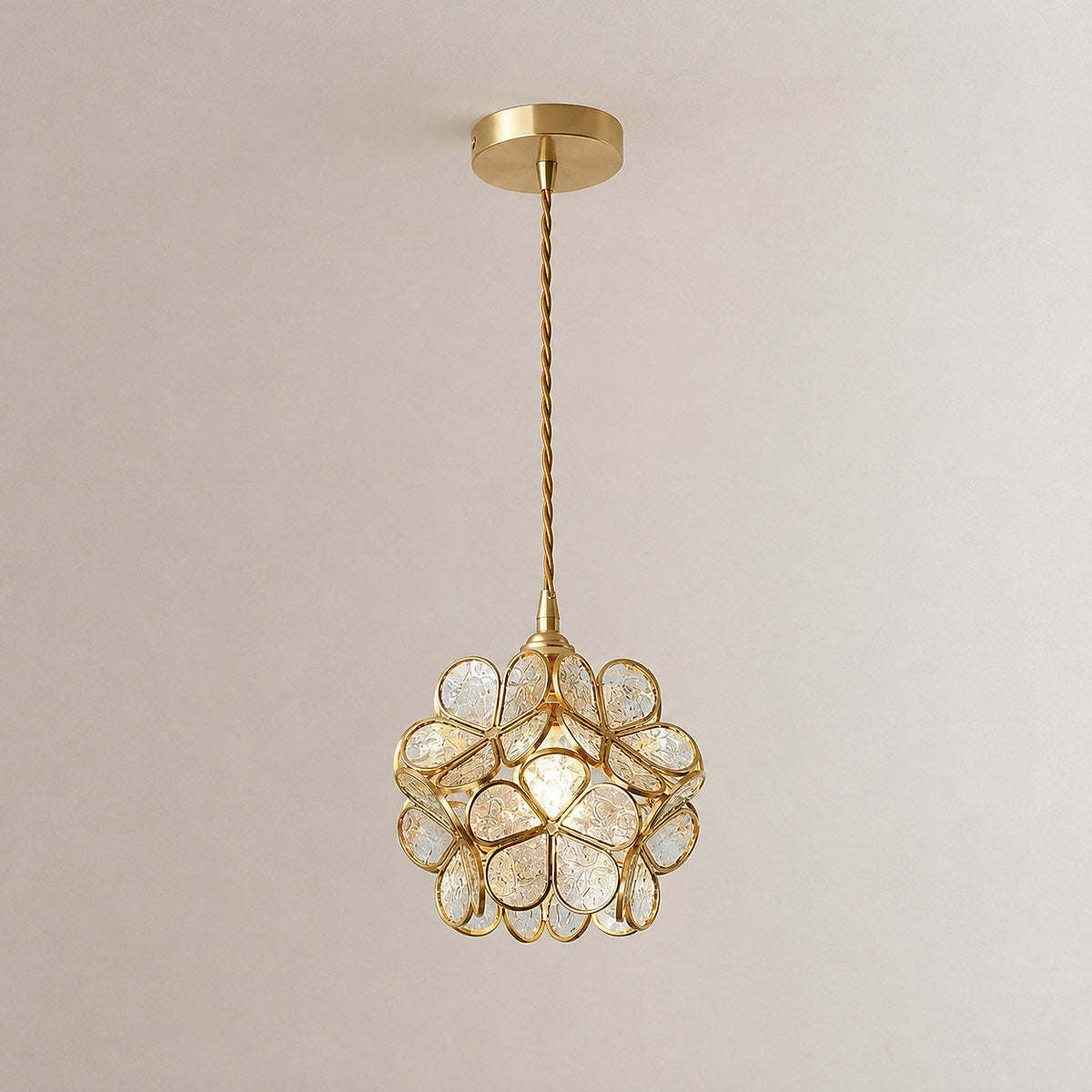 Petal-Shaped Glass Pendant Light with Brass Fitting