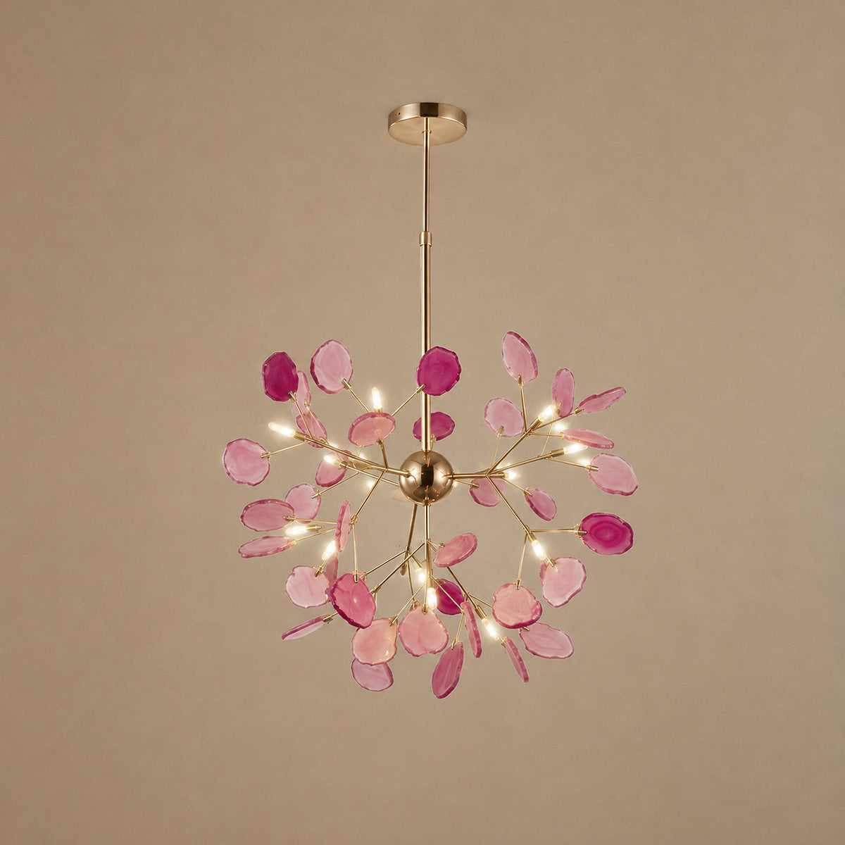 Rose Gold Chandelier with Natural Stone Slices