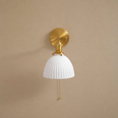 Brass Pleated Ceramic Wall Lamp, 6.7-Inch x H 9.1-Inch, Brass & White Ceramic for Living Room