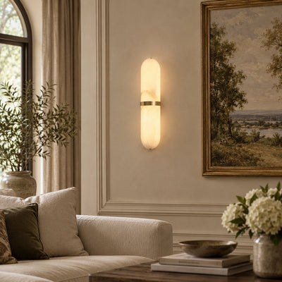 Alabaster Pill Wall Lamp, 3.9~4.7-Inch x H 15.7-Inch, Brass, Warm Light for Living Room & Dining Room