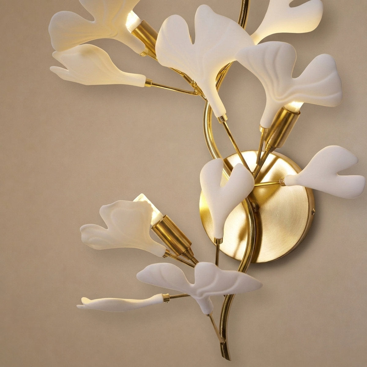 Gingko Wall Lamp, 13.8~15.7-Inch x H 19.7~23.6-Inch, Gold & White for Living Room