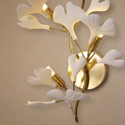 Gingko Wall Lamp, 13.8~15.7-Inch x H 19.7~23.6-Inch, Gold & White for Living Room