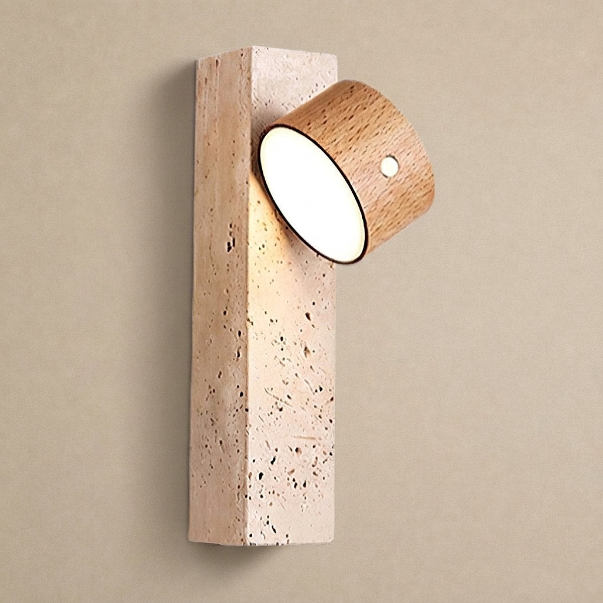Axis Wood Rechargeable Wall Lamp, 2.8-Inch x H 9.1-Inch, Dark walnut & Yellow Travertine, Warm Light & USB Charging for Bedroom & Living Room