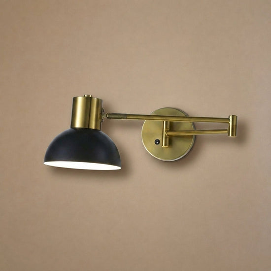 Adjustable Arm Reading Wall Lamp, L 14.6-Inch x H 5.9-Inch, Black & Gold for Bedroom & Living Room