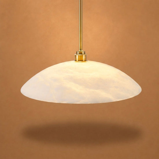 Alabaster Dome Pendant Light Brass & White for Dining Room & Living Room