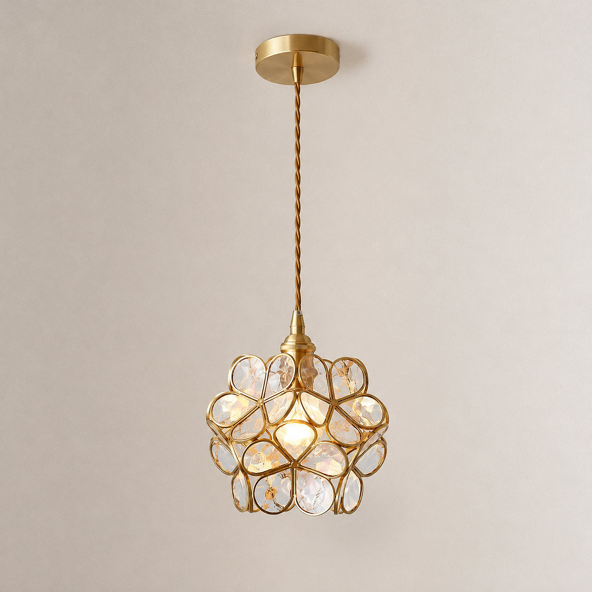 Petal-Shaped Glass Pendant Light with Brass Fitting