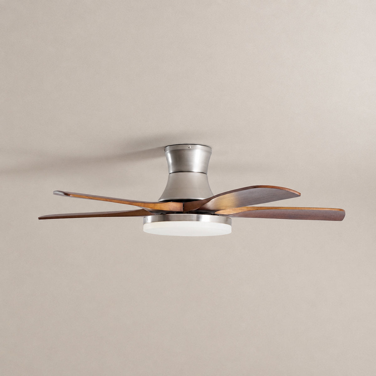 Liam Ceiling Fan Light, 42~52-Inch x H 11-Inch, Bronze & Walnut Wood, Three-Color Light for Living Room