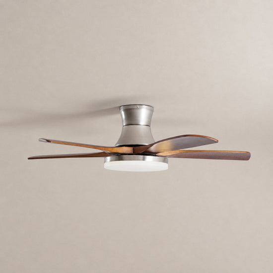 Liam Ceiling Fan Light, 42~52-Inch x H 11-Inch, Bronze & Walnut Wood, Three-Color Light for Living Room