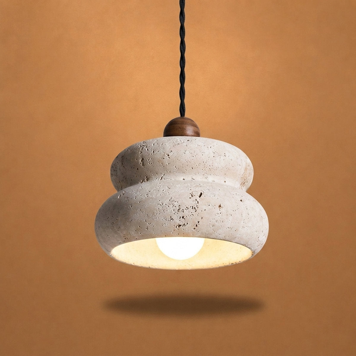 Walnut and Travertine Pendant Lamp Yellow Travertine for Dining Room & Living Room