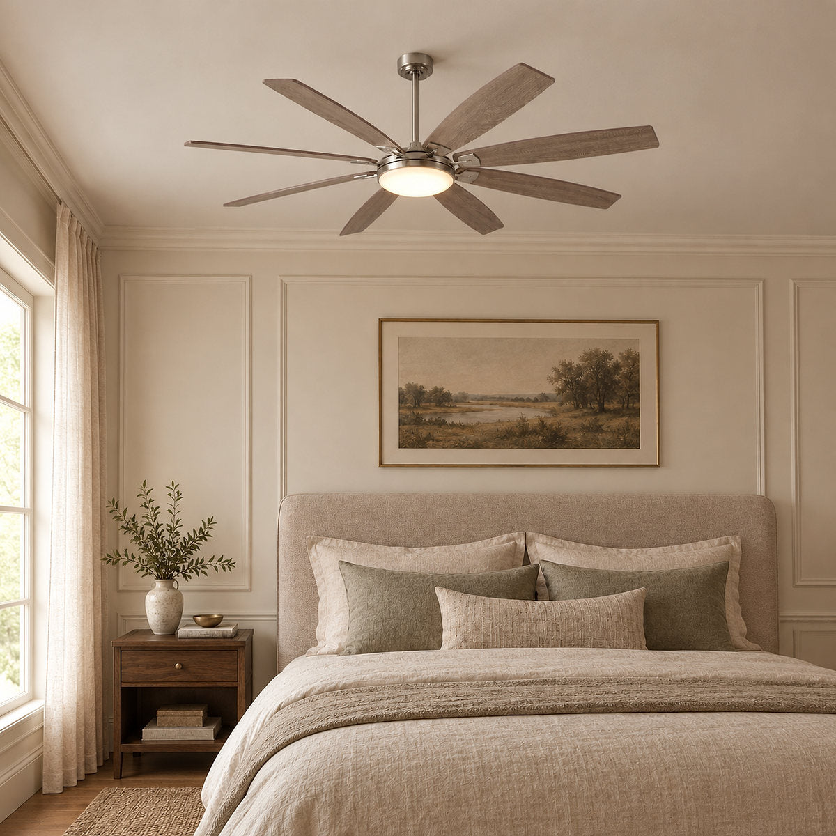 Eight-Blade LED Disc Ceiling Fan in Walnut