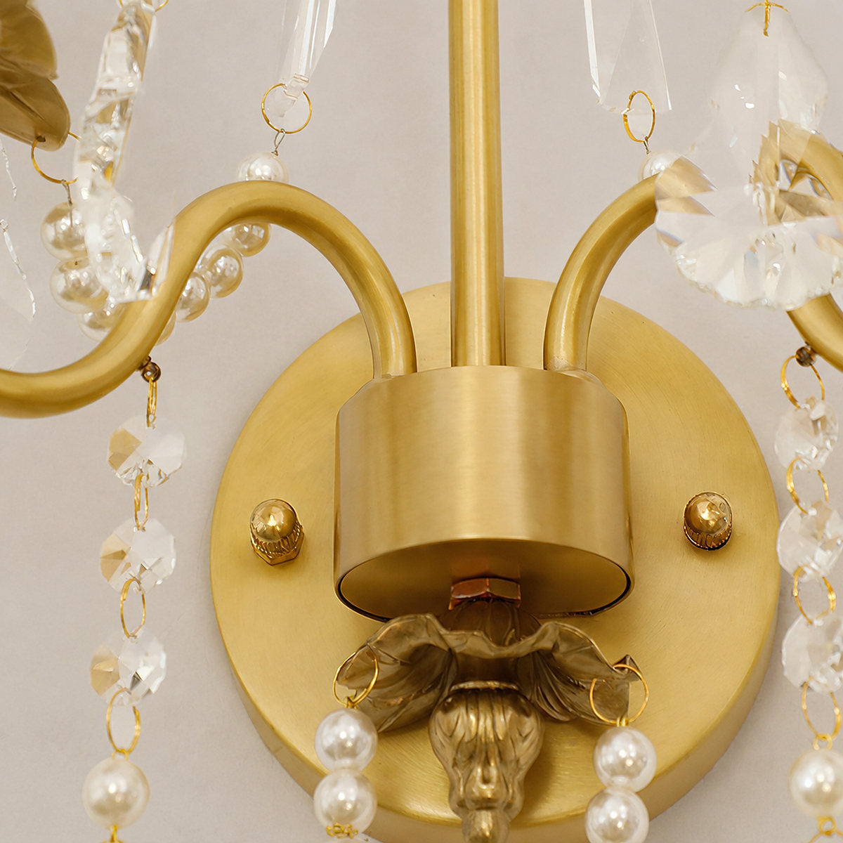 Crystal Pearl Chain Wall Lamp, 16.8-Inch x H 25.2-Inch, Gold & Clear for Living Room