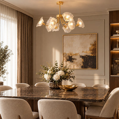Sculptural Petal Glass Brass Chandelier