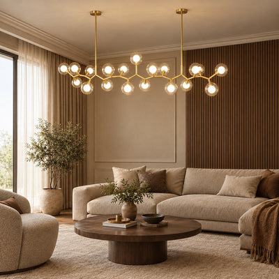 Golden Branch Glass Globe Chandelier