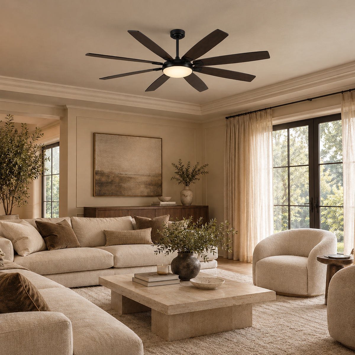 Eight-Blade LED Disc Ceiling Fan in Walnut