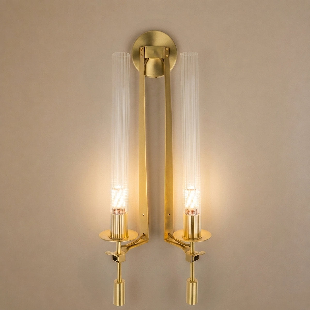 French Classicism Wall Lamp, 4.7~9-Inch x H 28-Inch, Brass & Clear glass for Living Room & Dining Room