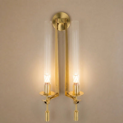 French Classicism Wall Lamp, 4.7~9-Inch x H 28-Inch, Brass & Clear glass for Living Room & Dining Room