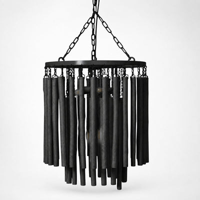 Tiered Wood and Curved Iron Chandelier