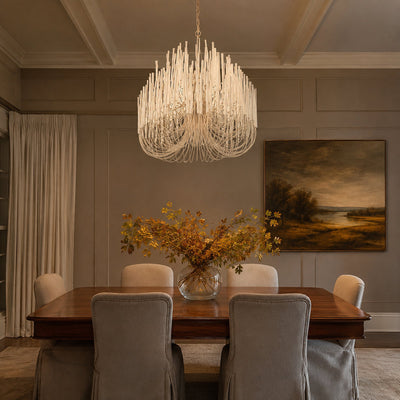 Tiered Wood and Curved Iron Chandelier