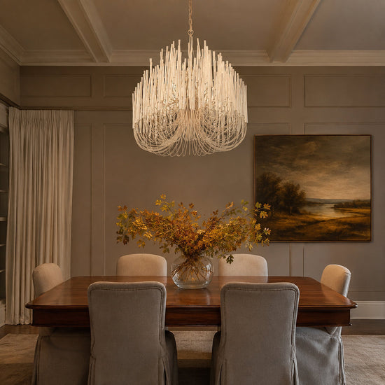 Tiered Wood and Curved Iron Chandelier