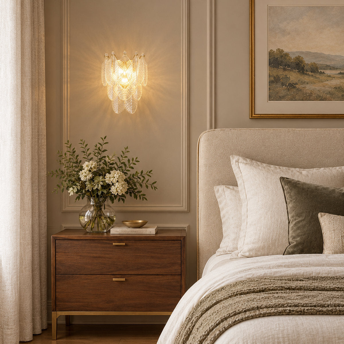 Clear Glass and Brass Wall Sconce
