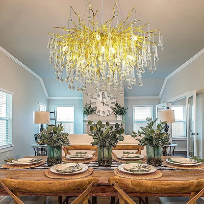 Stunning Tree Branch Crystal Chandelier with Clear Teardrop-shaped for Living/Dining Room