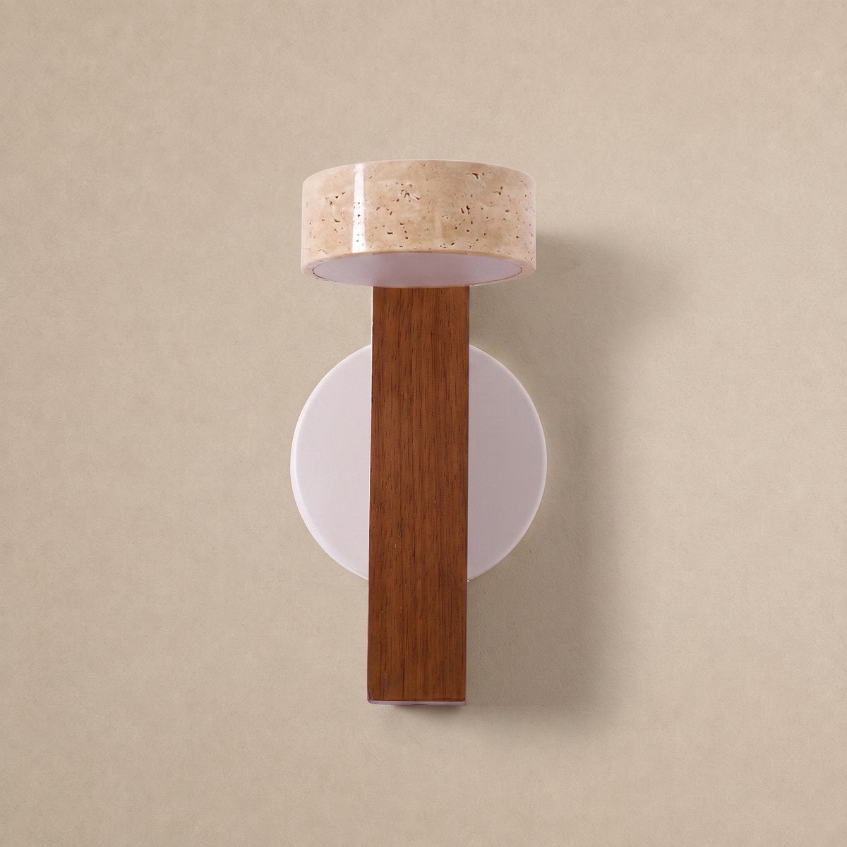Grove Beam Wall Lamp, 3.9-Inch x H 9.1-Inch, Walnut wood & Yellow Travertine, Warm Light for Living Room & Dining Room