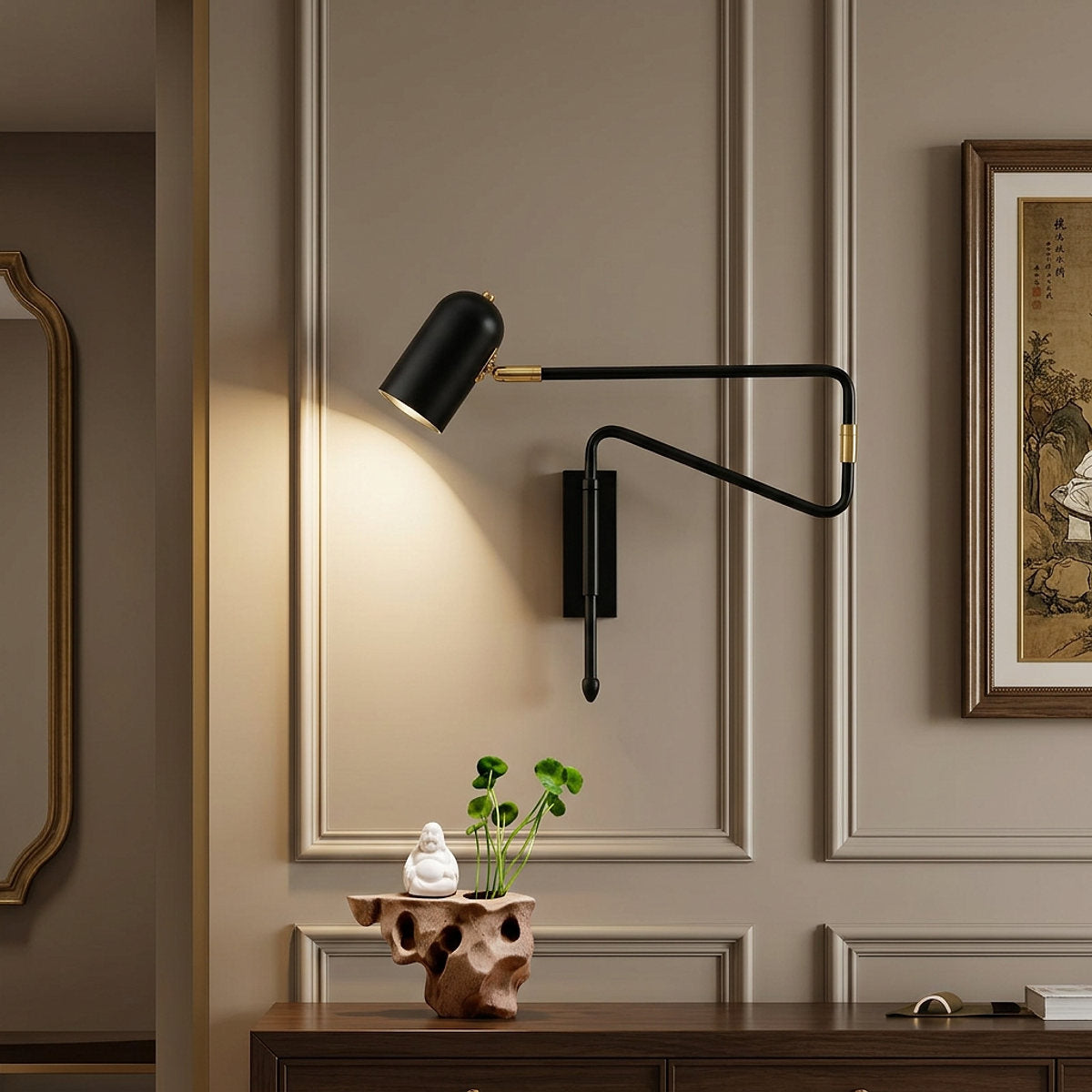 Adjustable Arm Reading Wall Lamp, L 14.6-Inch x H 5.9-Inch, Black & Gold for Bedroom & Living Room
