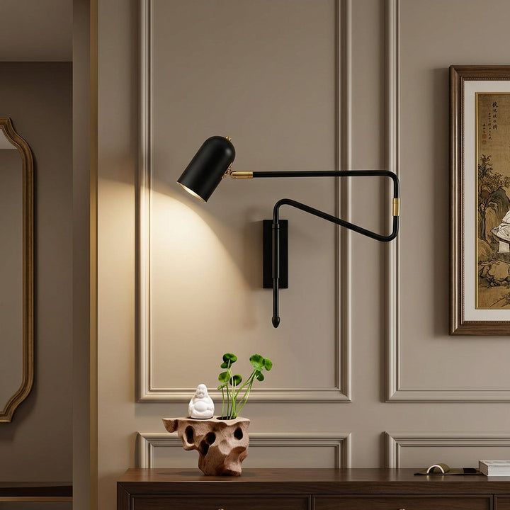 Adjustable Arm Reading Wall Lamp, L 14.6-Inch x H 5.9-Inch, Black & Gold for Bedroom & Living Room