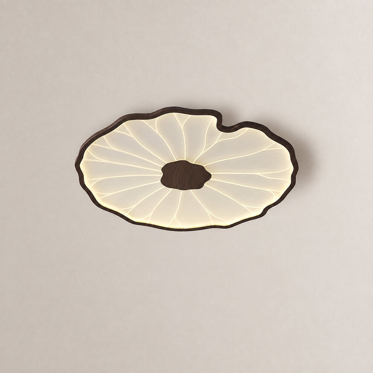 Lotus Leaf Acrylic Ceiling Light, 11.8-Inch x H 1.6-Inch, Hydrographic Natural Wood Grain Finish, Warm Light for Living Room & Bedroom