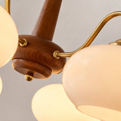 Tricolordeer Walnut Wood Brass Glass Chandelier