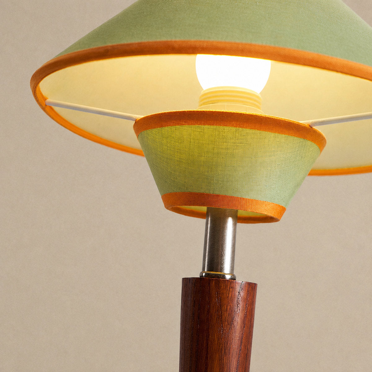 Tricolordeer Walnut Wood and Fabric Table Lamp