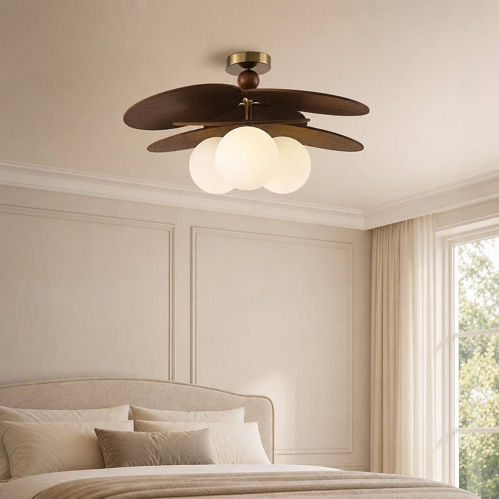 Aurelian Bloom Ceiling Fan Light, 19.7~23.6-Inch x H 11.8-Inch, Dark walnut & White for Living Room